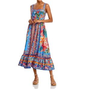 Farm Rio Blue Floral Maxi Dress with Bow